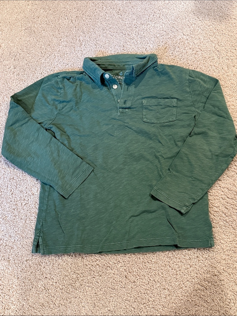 J. Crew Kids Green Long-Sleeve Polo with Chest Pocket, size 8-9
